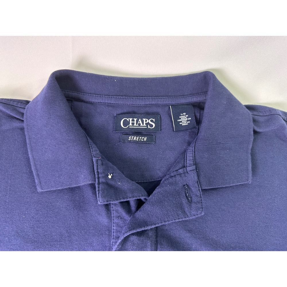 Chaps Stretch Polo Shirt Classic Fit Short Sleeve Casual Blue Top Mens Large - Picture 6 of 7